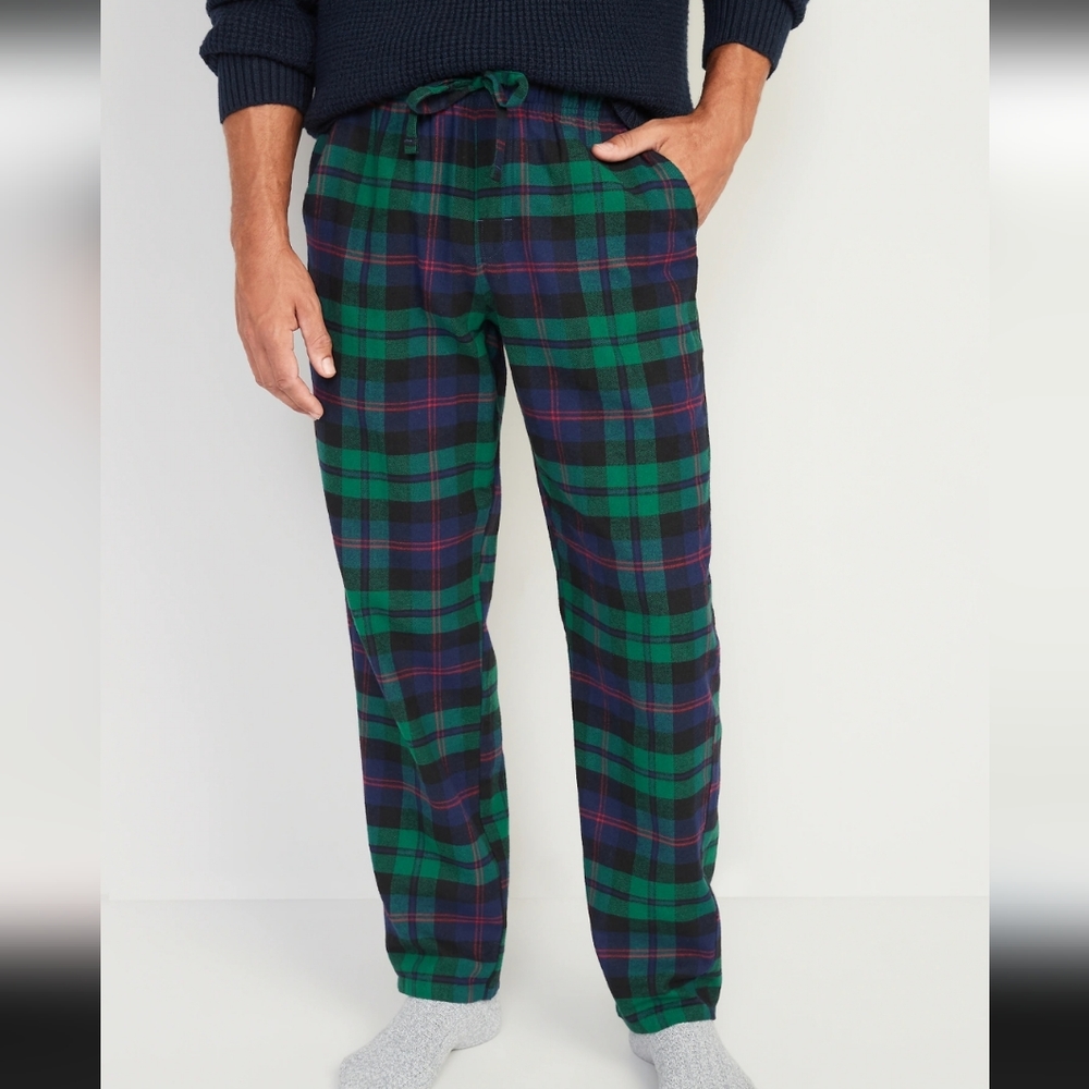 🍁💖Double Brushed Flannel Pajama Pants For Men - Green and Blue (Size XXXXL)